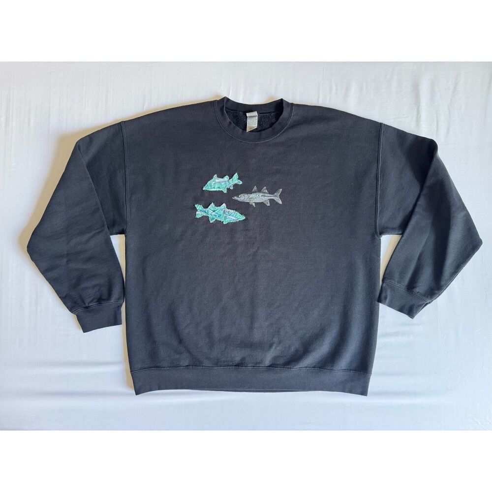 Embroidered Fish Crewneck Sweatshirt | Size X-Large